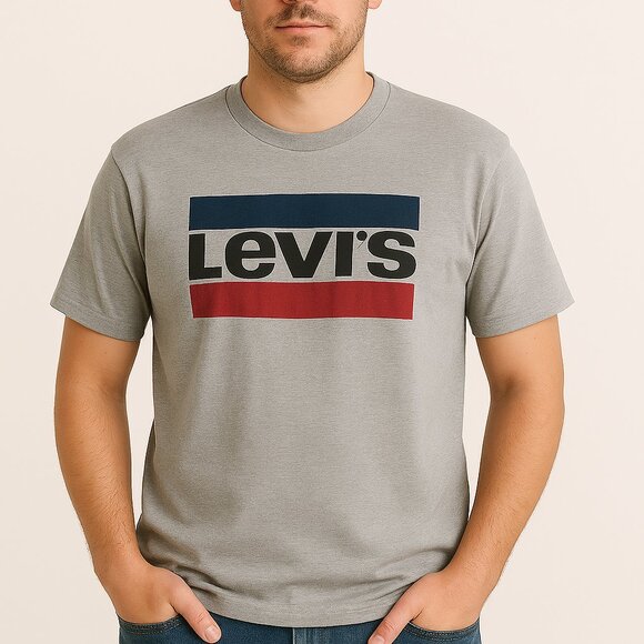 Levi's T-Shirt Short Sleeves Crew Neck Blue and Red Logo Heathered Gray XL - Picture 1 of 10